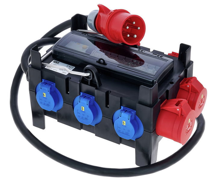 ISCHL Mobiler Stromverteiler 32A – CEE 32A + 2x CEE 16A + 6x Schuko / IP44 / 400V