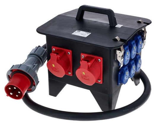 SPITZ Mobiler Vollgummiverteiler 63A – 2x CEE 32A + 2x CEE 16A + 6x Schuko / IP54 / 400V