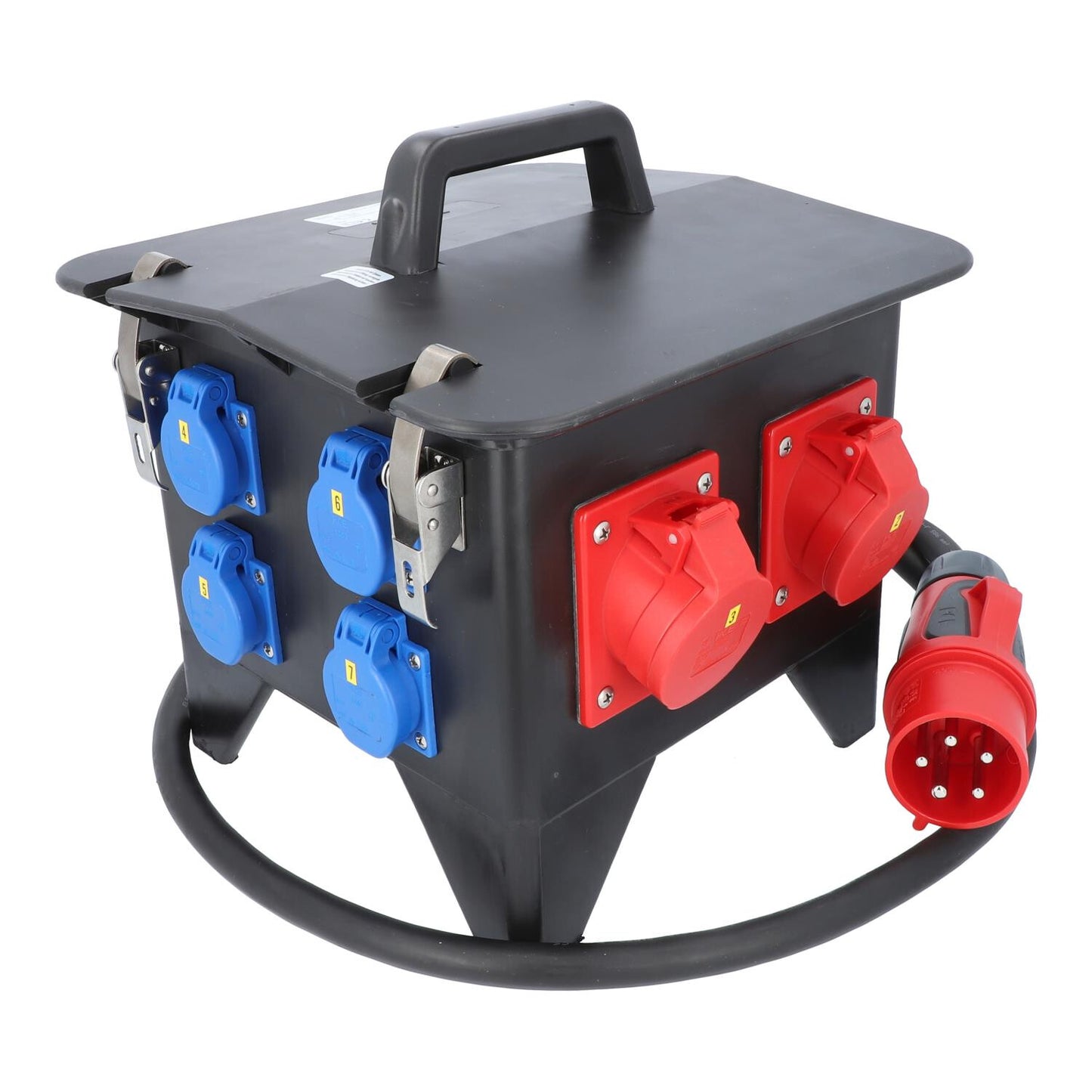SPITZ Mobiler Vollgummiverteiler 32A – CEE 32A + 2x CEE 16A + 4x Schuko / IP54 / 400V