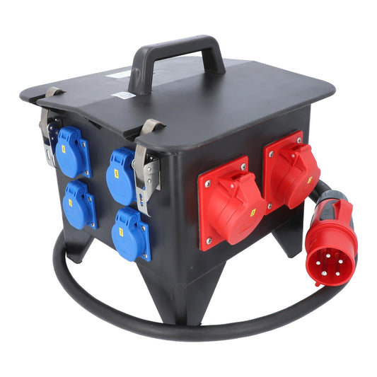 SPITZ Mobiler Vollgummiverteiler 32A – CEE 32A + 2x CEE 16A + 4x Schuko / IP54 / 400V
